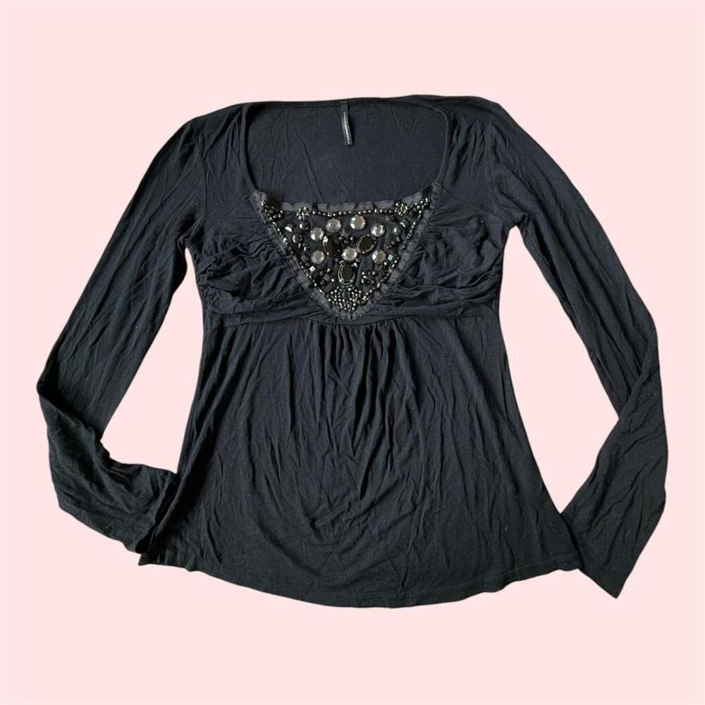 Euro brand nafnaf black long sleeve babydoll top